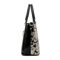 Black Embroidered Bright Leather Shoulder Bag Portable Foreign Trade Female Bag Female