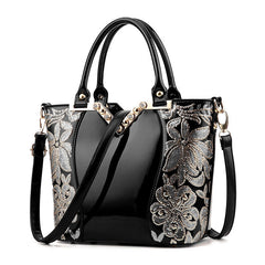 Black Embroidered Bright Leather Shoulder Bag Portable Foreign Trade Female Bag Female