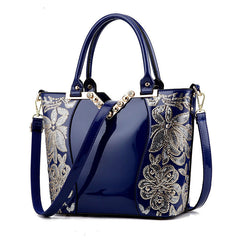 Black Embroidered Bright Leather Shoulder Bag Portable Foreign Trade Female Bag Female